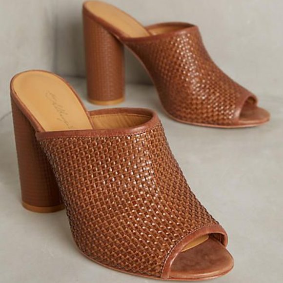 Miss Albright Shoes - New Anthropologie Miss Albright Honey Woven Leather Mules Size 7 (Euro Size 37)
